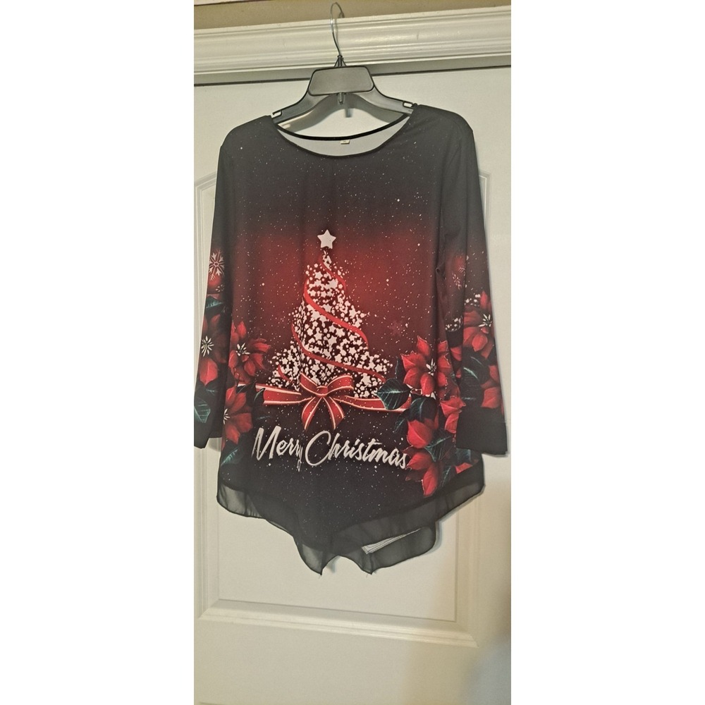 Womans  "Merry Christmas" Holiday Blouse Size XL